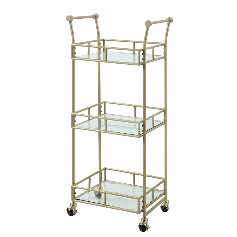 Azalea Park 3-Tiered Gold Rolling Bar Cart with Locking Caster Wheels - 16.93 W x 13.94 D x 37.99 H"