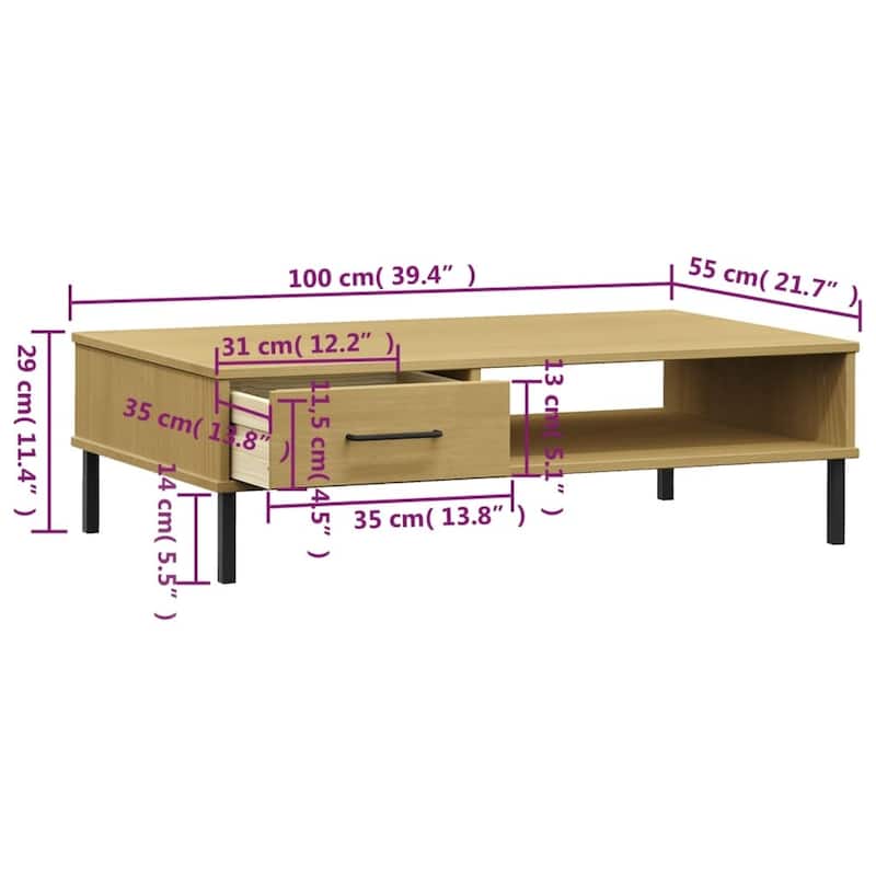 vidaXL Coffee Table Accent Side Sofa End Table with Metal Legs Solid Wood OSLO - 39.4" x 21.7" x 11.4"