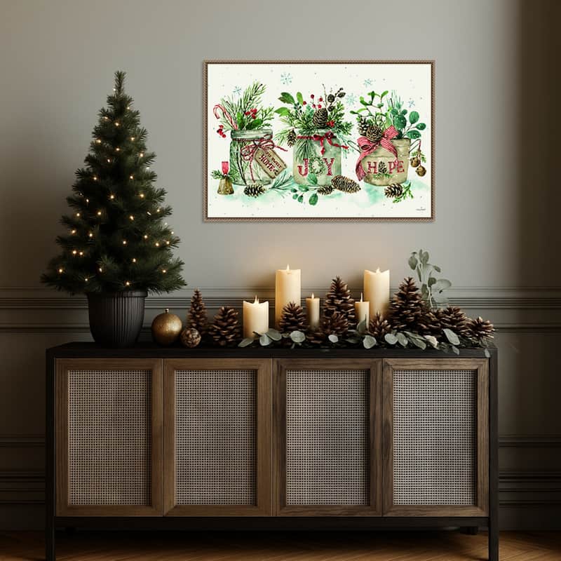 Holiday Spirit I by Lisa Audit (33 x 23 in.), Framed Canvas Wall Art Print - Sylvie Beaded Dark Gold