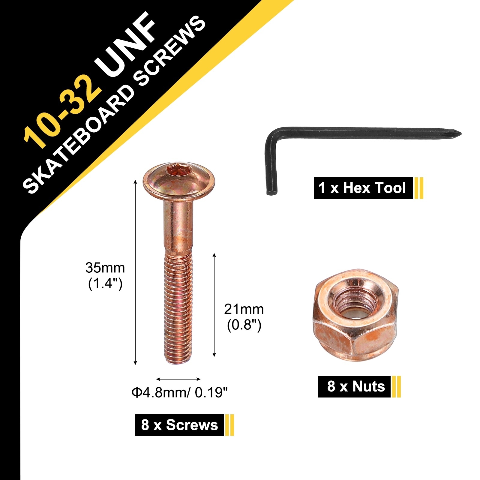 Skateboard Hardware Kit, Mounting Screws Bolts Nuts Set with Hex Key for Skateboard Cruiser