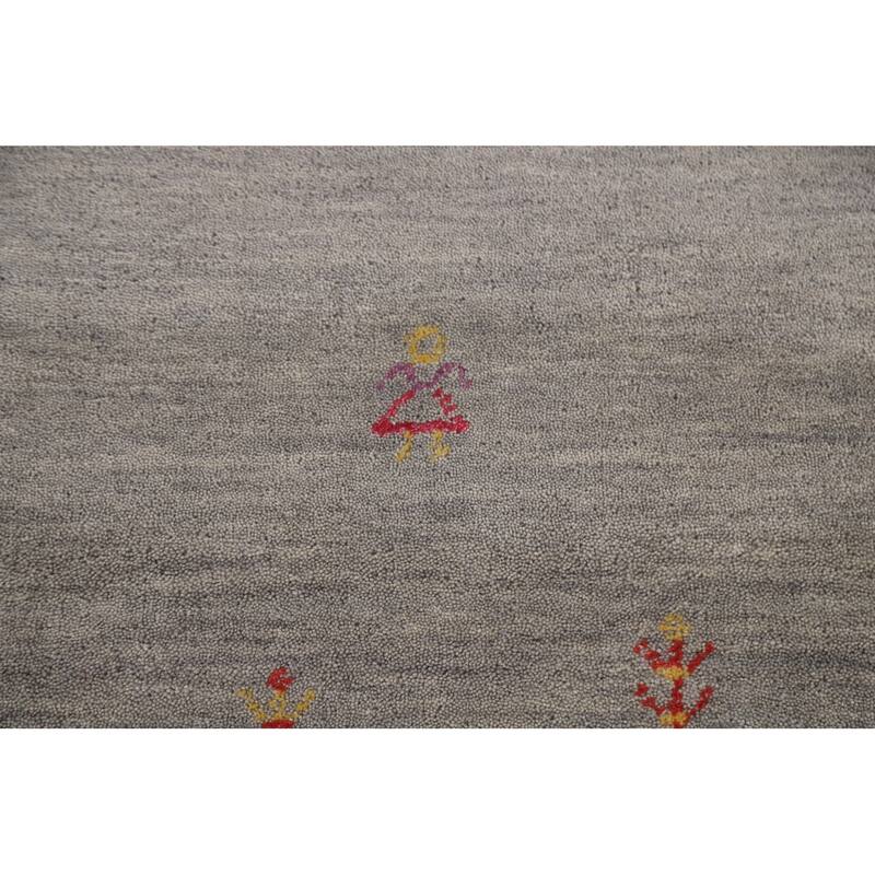 Tribal Gabbeh Area Rug Hand-Knotted Beige Wool Carpet - 8'1"x 9'8"
