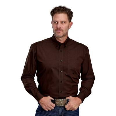 Roper Western Shirt Mens Solid L/S Button Brown 03-001-0366-0734 BR
