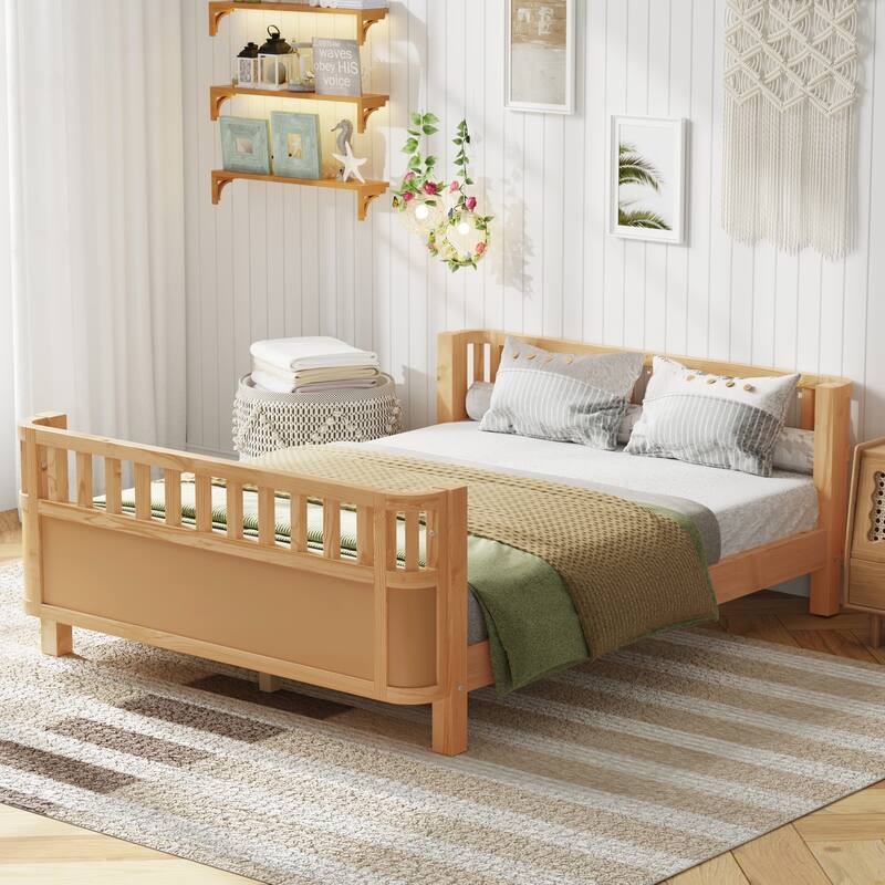 Toddler Low-profile Bed with Fences Headboard Footboard and Removable Side Rails for Kids, Girls and Boys Wooden Daybed