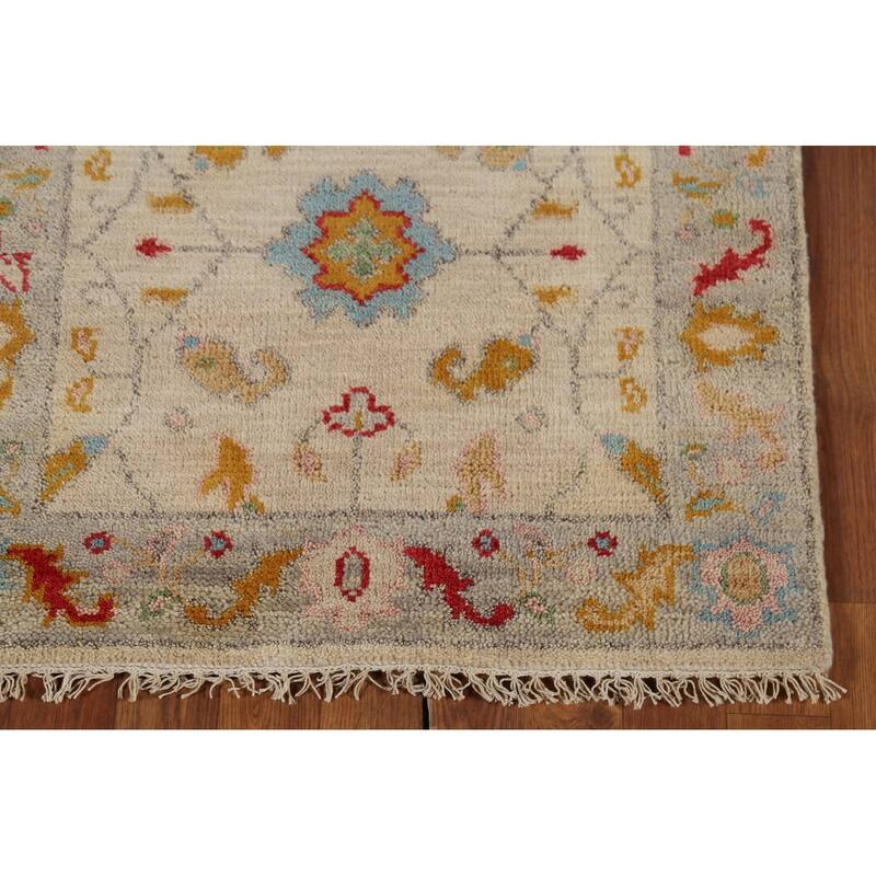 All-Over Floral Oushak Indian Foyer Rug Hand-Knotted Wool Carpet - 2'7"x 5'10"