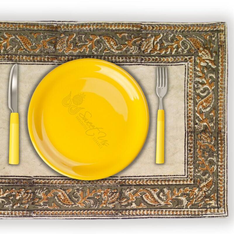 Lush Floral Block Print Vegetable Dye Cotton Table Linen Collection