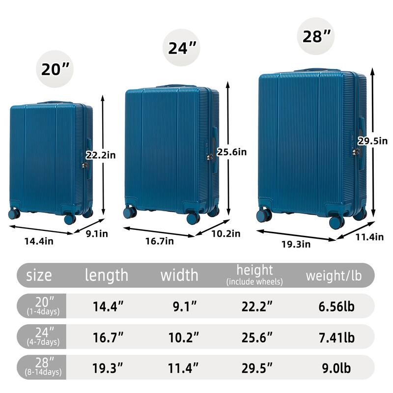 3 PCS Spinner Wheel Luggage in ABS, TSA Combination Lock