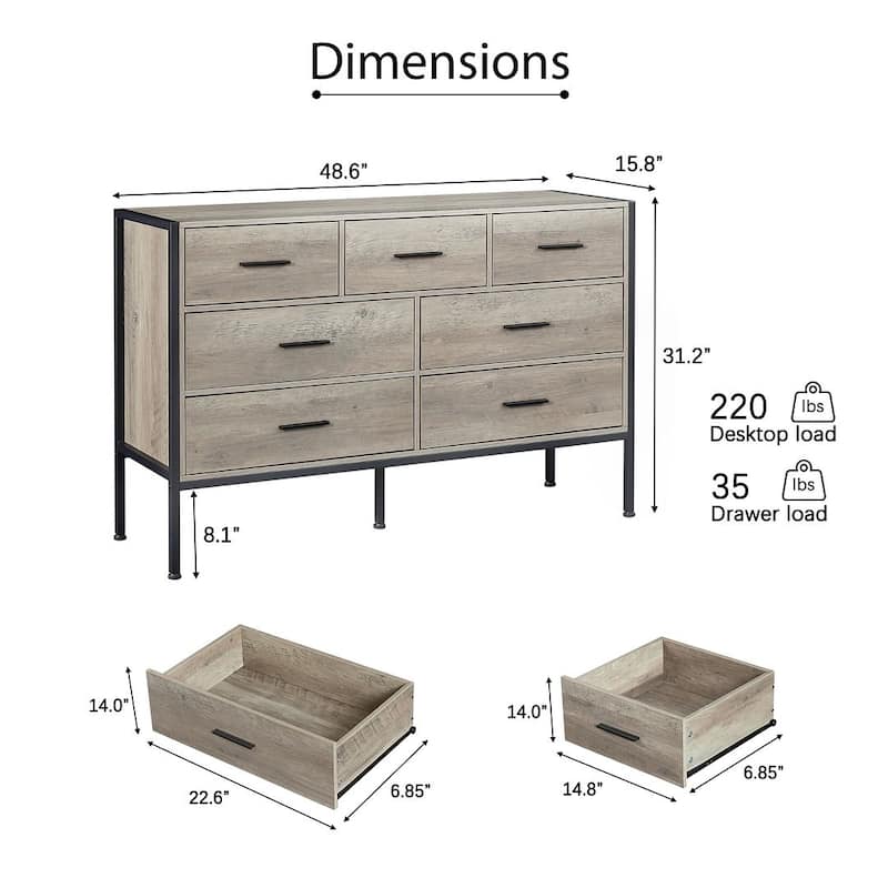 48.58" Modern Rustic Grey Wood Dresser Chest With Drawers