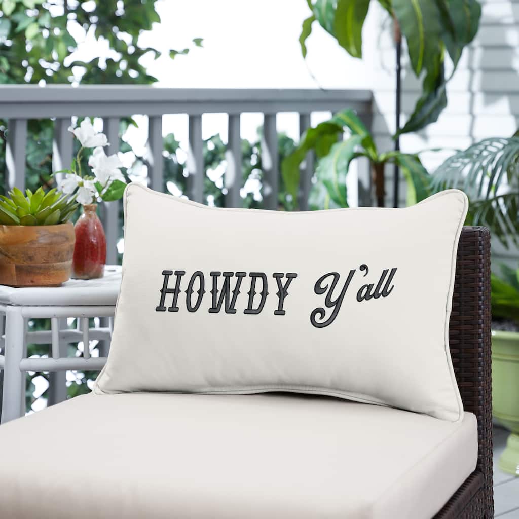 Sunbrella Canvas Embroidered "Howdy Y'all" Indoor/Outdoor 13x20 Corded Lumbar Pillow (Single) - 20 x 13 x 6 in