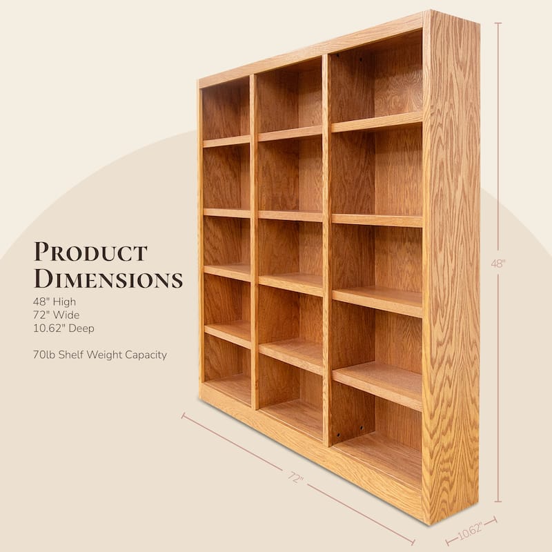 Concepts in Wood Triple Wide Wood Bookcase, 15 Shelf, 72 inch Tall