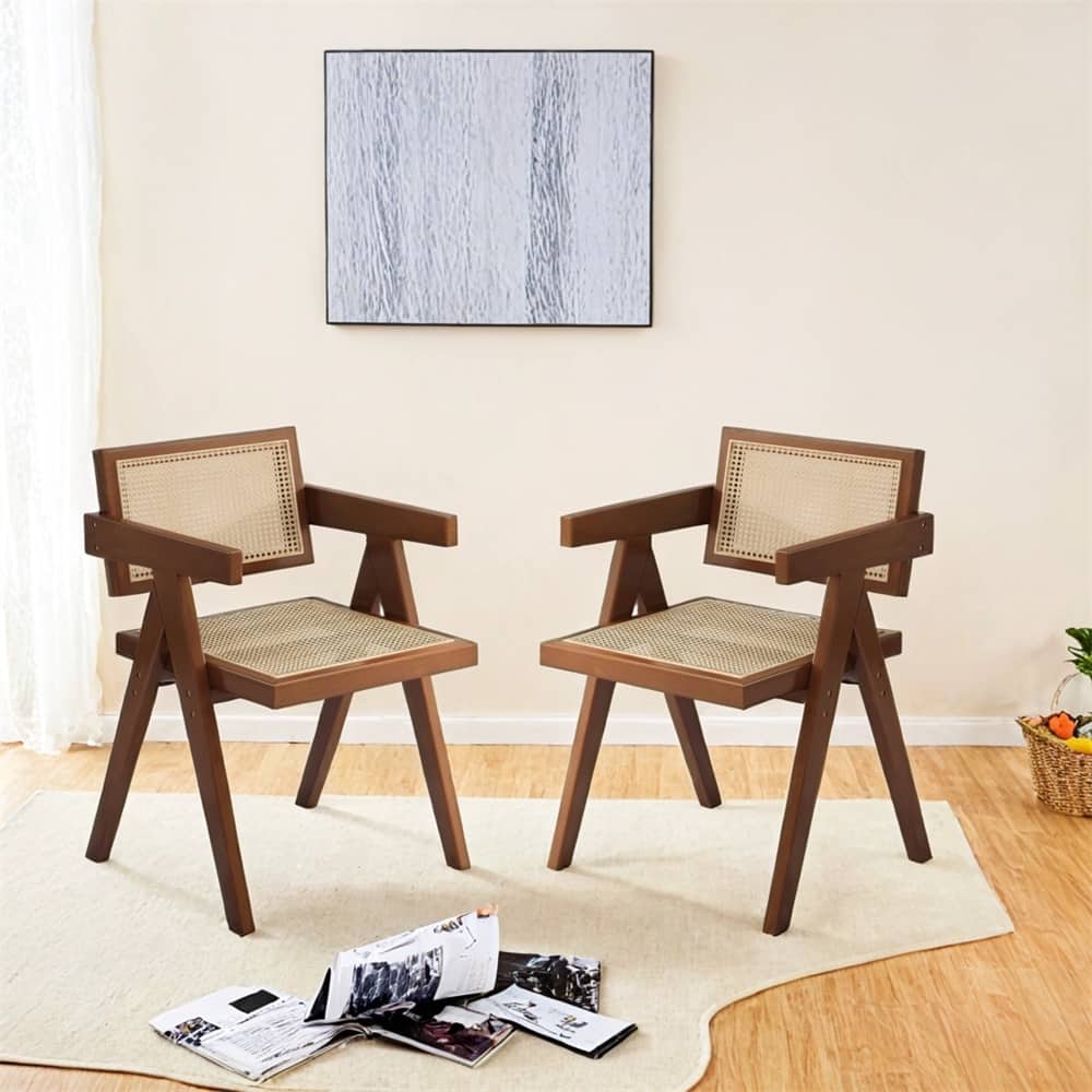 MidCentury Dining Chairs Set of 2,Rattan Accent Chairs,Comfy Armchairs