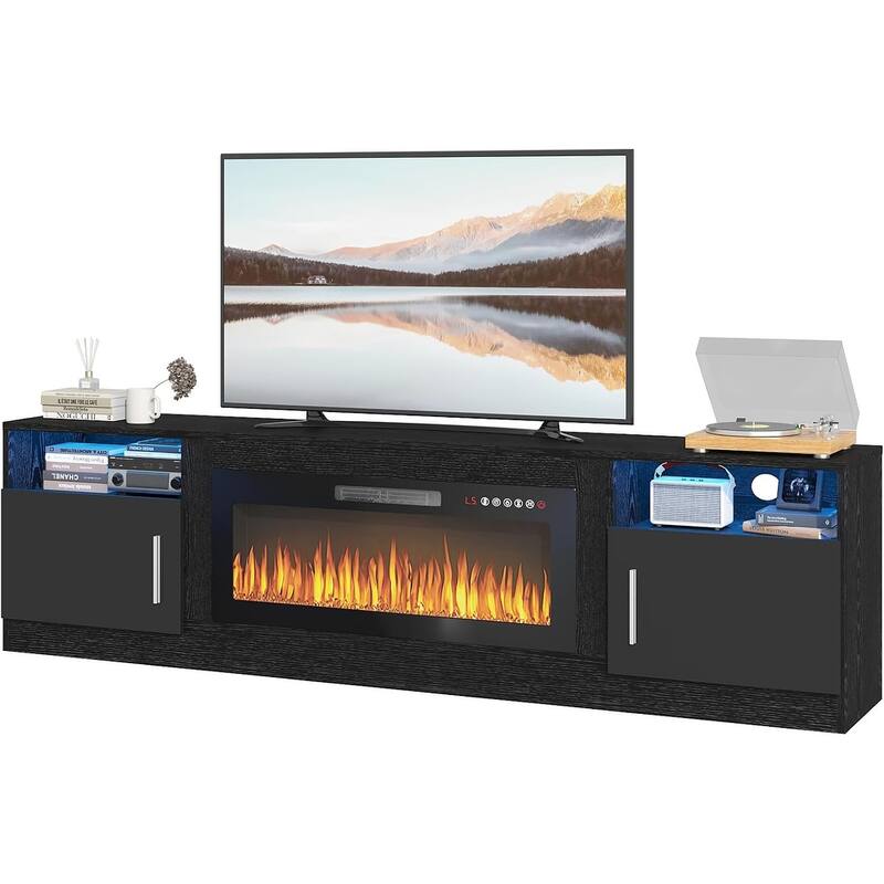 Bossin 80" Fireplace TV Stand with 36" Electric Fireplace, TV Stand for TVs Up to 90", 16 Colors LED Lights/Entertainment Center