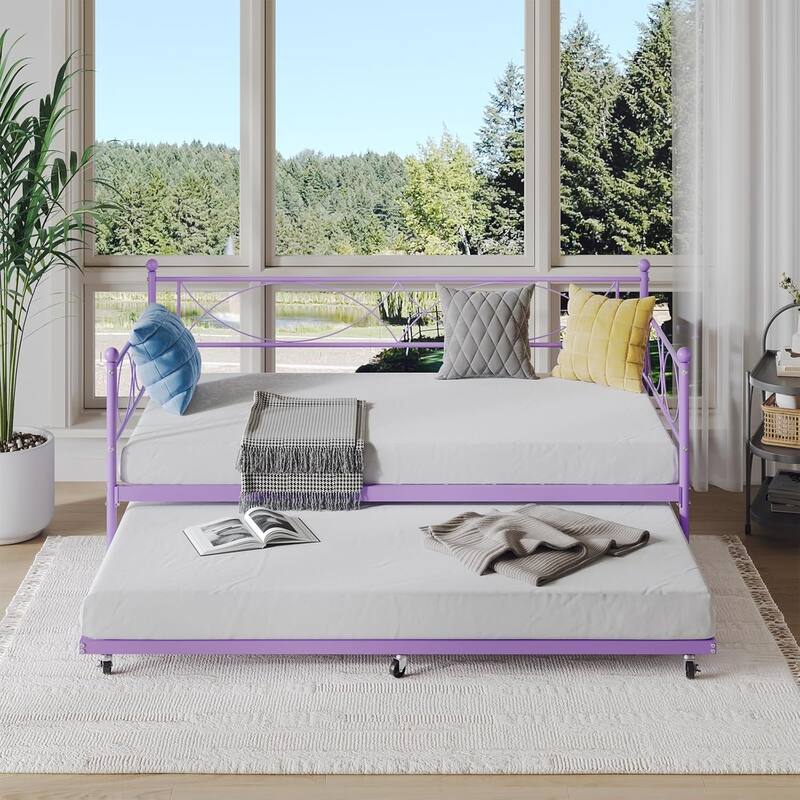 Metal Daybed with Trundle Set, Space-Saving Sofa Bed Frame with Steel Support for Bedroom or Living Room