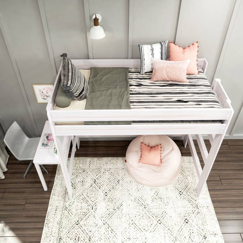 Max and Lily Farmhouse Twin-Size High Loft Bed with Desk