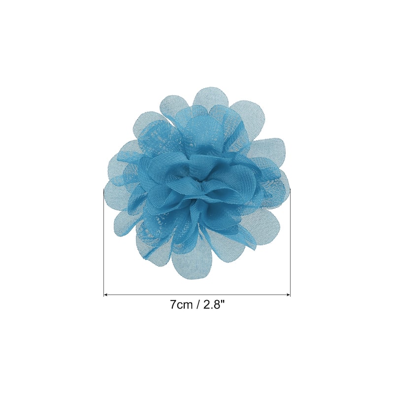 10Pcs Chiffon Flowers Fabric Flower Sewing Fabric Appliques - Blue - 2.8"