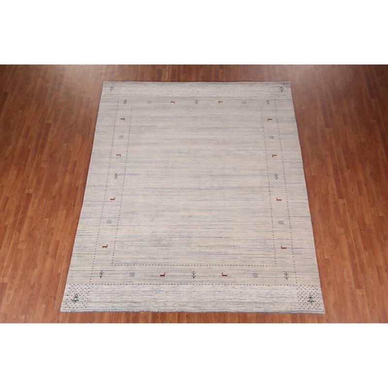 Striped Tribal Gabbeh Indian Area Rug Hand-Knotted Wool Carpet - 8'4"x 9'10"