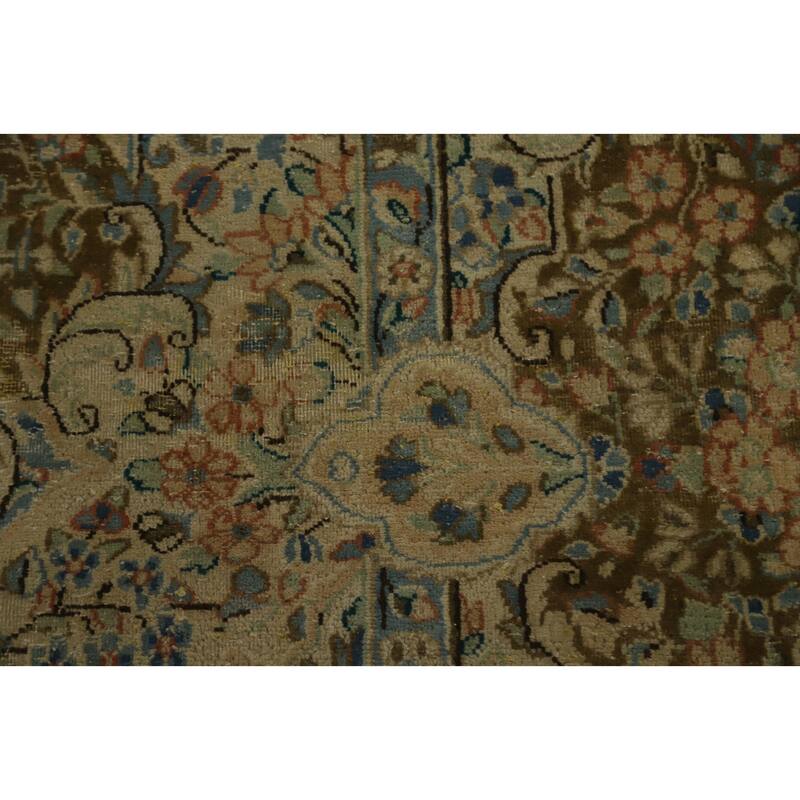 Hand Knotted Oriental 100% Wool Carpet Traditional Floral Brown Kerman Area Rug - 13' 4'' X 9' 6''