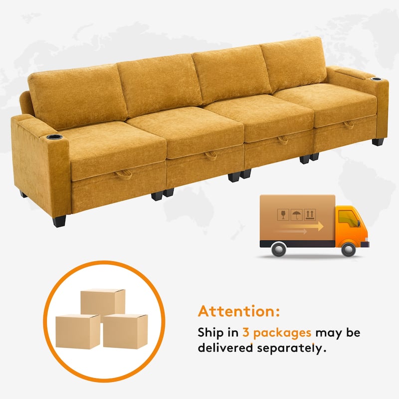 Chenille Sectional Sofa, Hidden Storage & Modular Design