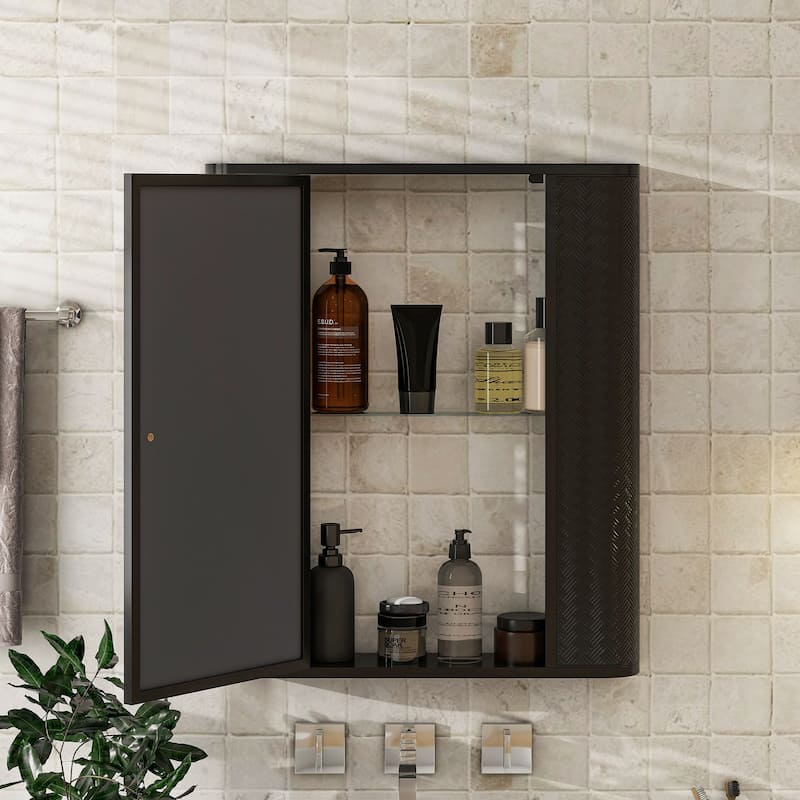 Wall-Mounted Bathroom Cabinet with Mirror,Metal Framed Mirrored Door,2 Shelves for Storage,Over Toilet or Vanity Organizer