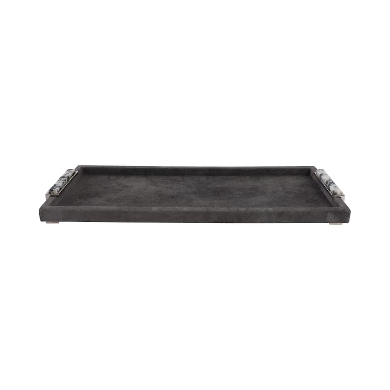 Wood Metal Modern Serving Tray with Handles Home Decor - Gray, 22" - 22.0"
