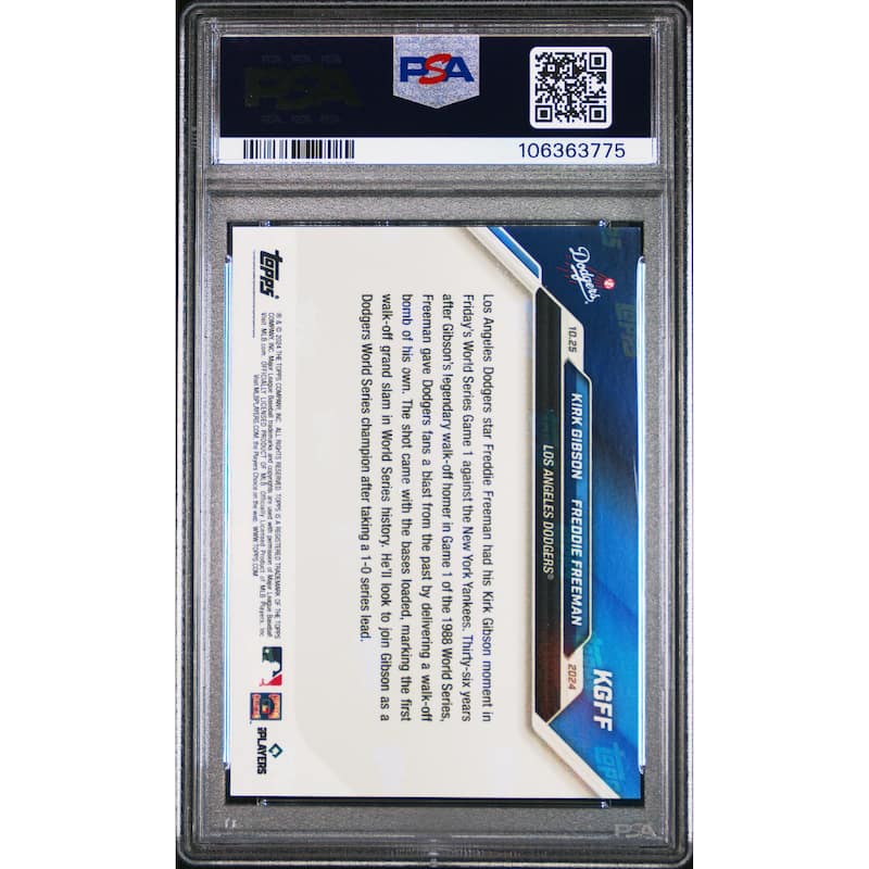 Freddie Freeman Kirk Gibson 2024 Topps Now World Series Grand Slam Baseball Card #KGFF Graded PSA 10 - 8' x 11'