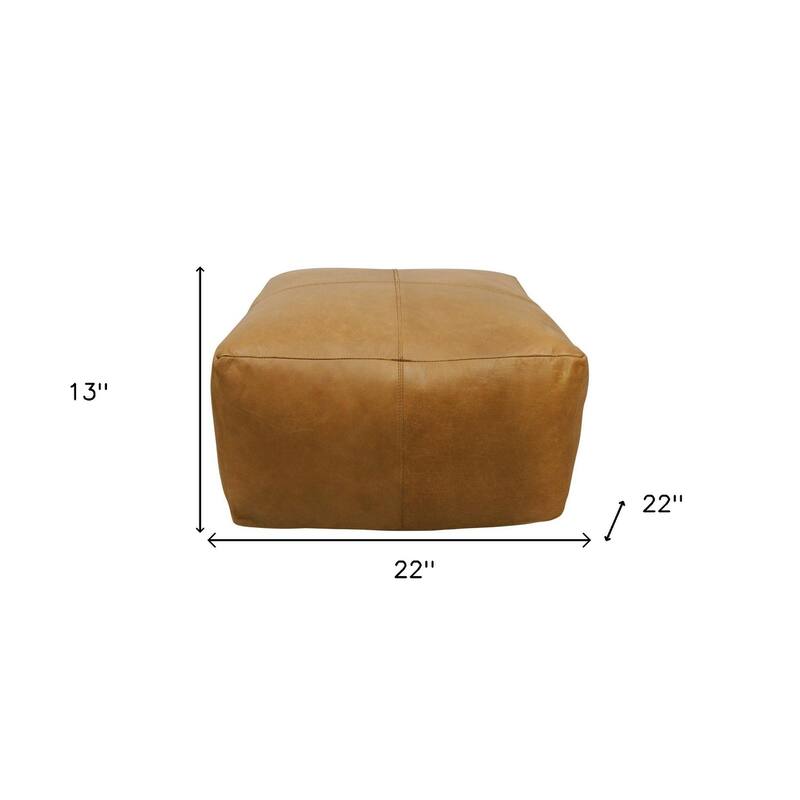 HomeRoots 22" Tan Genuine Leather Pouf Ottoman