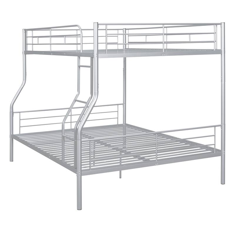 Full XL Over Queen Metal Bunk Bed with Chrome Finish - Sturdy Iron Frame, Space-Saving Design