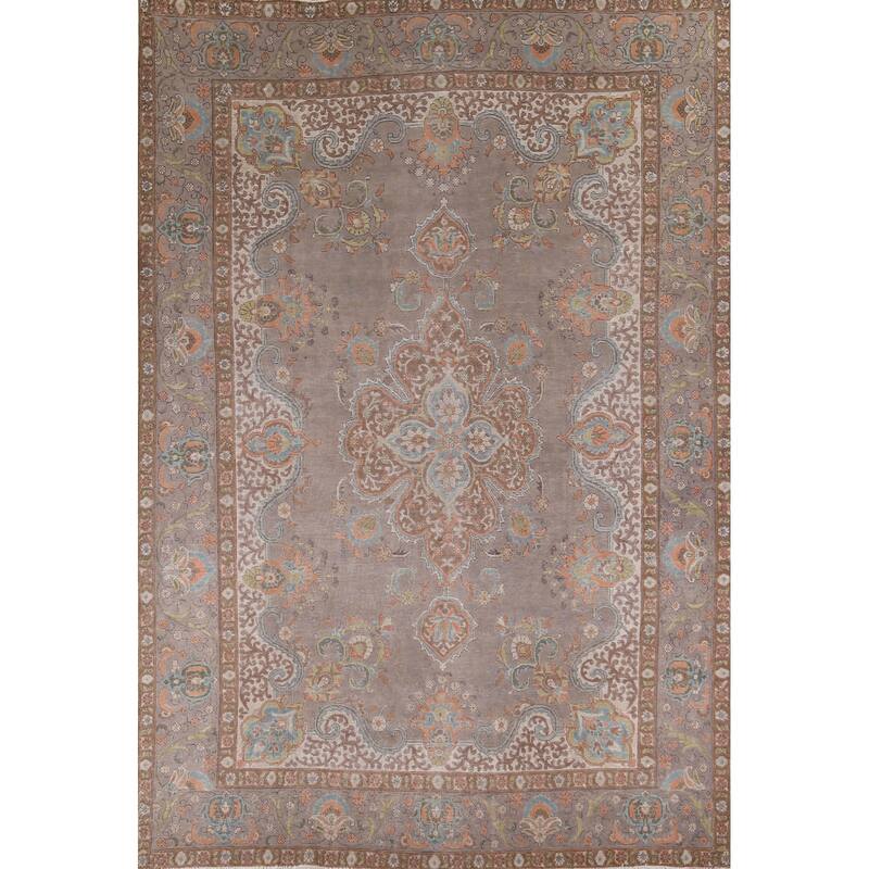 Tabriz Vintage Persian Rug Hand-Knotted Traditional Wool Carpet - 9'6" x 12'11"