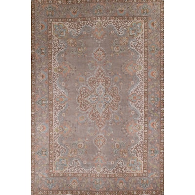 Tabriz Vintage Persian Rug Hand-Knotted Traditional Wool Carpet - 9'6" x 12'11"