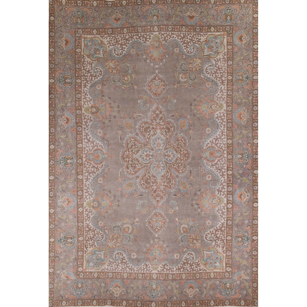 Tabriz Vintage Persian Rug Hand-Knotted Traditional Wool Carpet - 9'6" x 12'11"