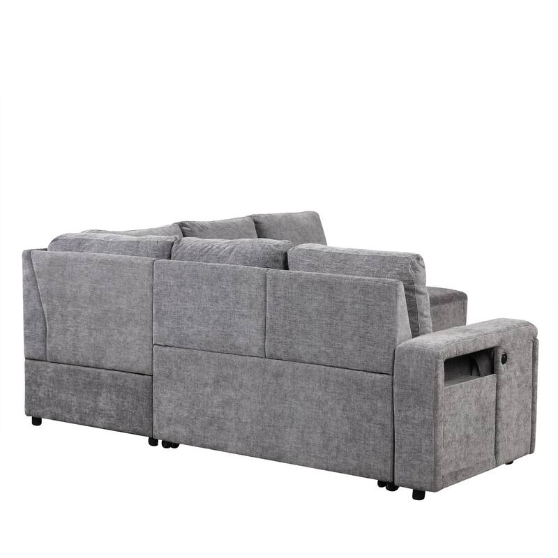 Modular L-Shaped Sectional Sofa, Pull out Sleeper Sofa Bed with Storage