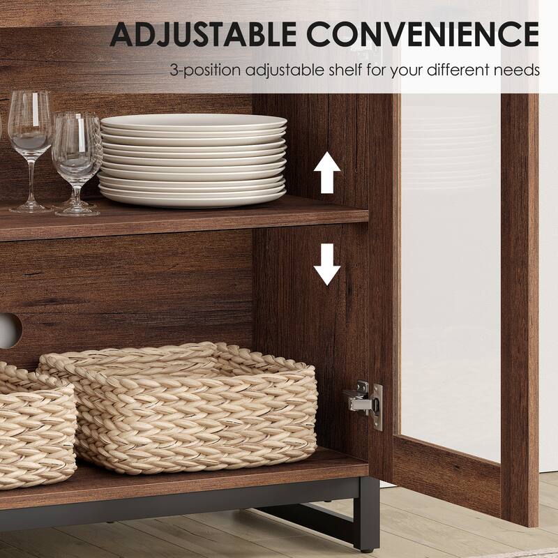 4-in-1 Modern Dresser with 2 Drawers & Glass Doors, Adjustable Shelf & Metal Base Storage Cabinet for Bedroom