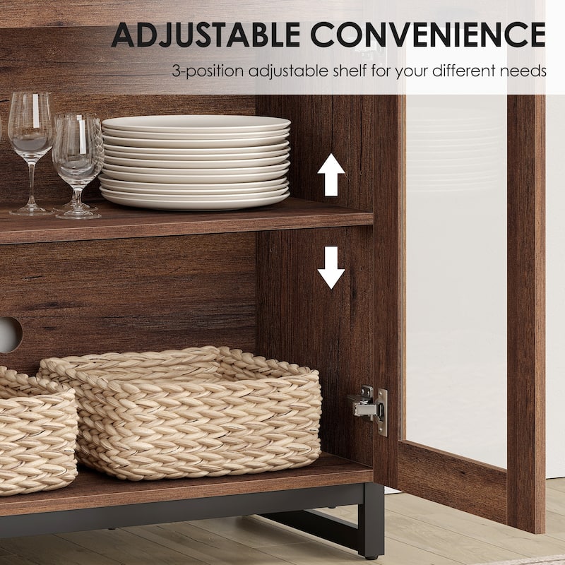 Modern Farmhouse Buffet Cabinet with 3 Tiers and 4 Cabinets, Wooden Sideboard for Dining Room or Kitchen