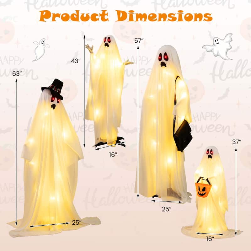 Costway 4 PCS Halloween Light up White Cloth Ghosts Life-size Standing - See Details