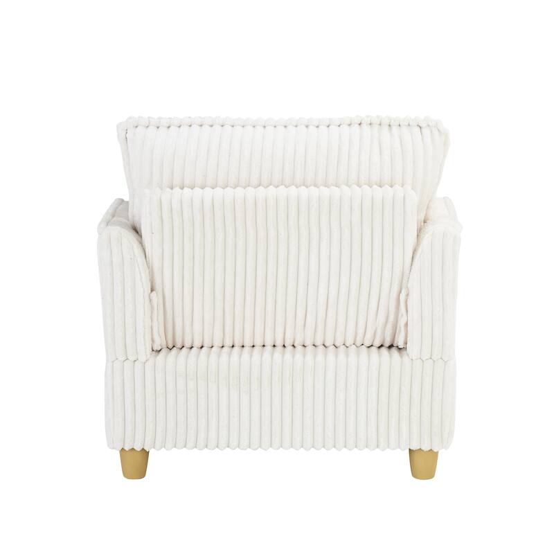 Single-seat Beige Corduroy Sofa with Ottoman and Throw Pillows