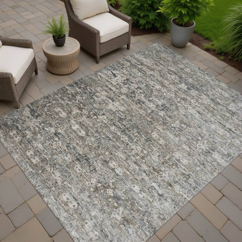 Machine Washable Indoor/ Outdoor Traditional Harmony Chantille Rug - Pewter - 5' x 7'6"