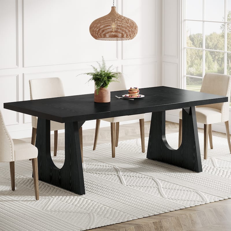 Oak Large Dining Table Wood Rectangular Kitchen Table for Dining Room - Black