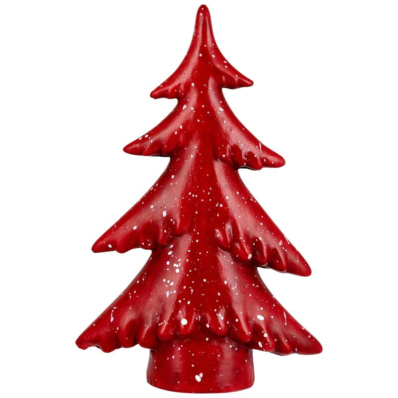 Shiny Christmas Tree with Snowy Accents Tabletop Decoration - 10" - Red
