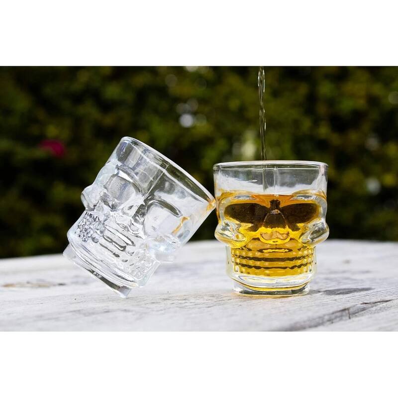 Skull-Shaped Shot Glasses Set of 6, 1.75oz - Glass Novelty Drinkware for Halloween, Parties, and Barware