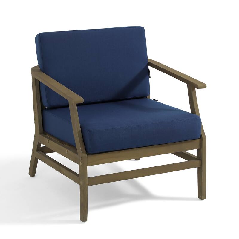 Outdoor Teak Wood Club Chairs with Cushions (Set of 2)