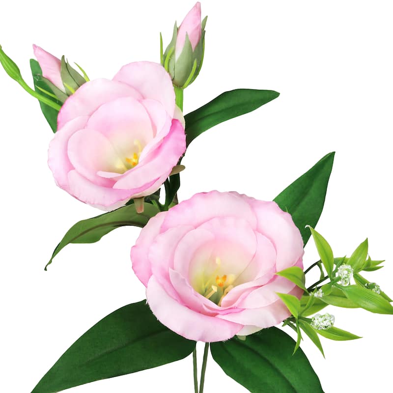 Set of 2 Pink Artificial Lisianthus Prairie Flower Stem Bush Bouquet 19in - 19" L x 11" W x 11" DP