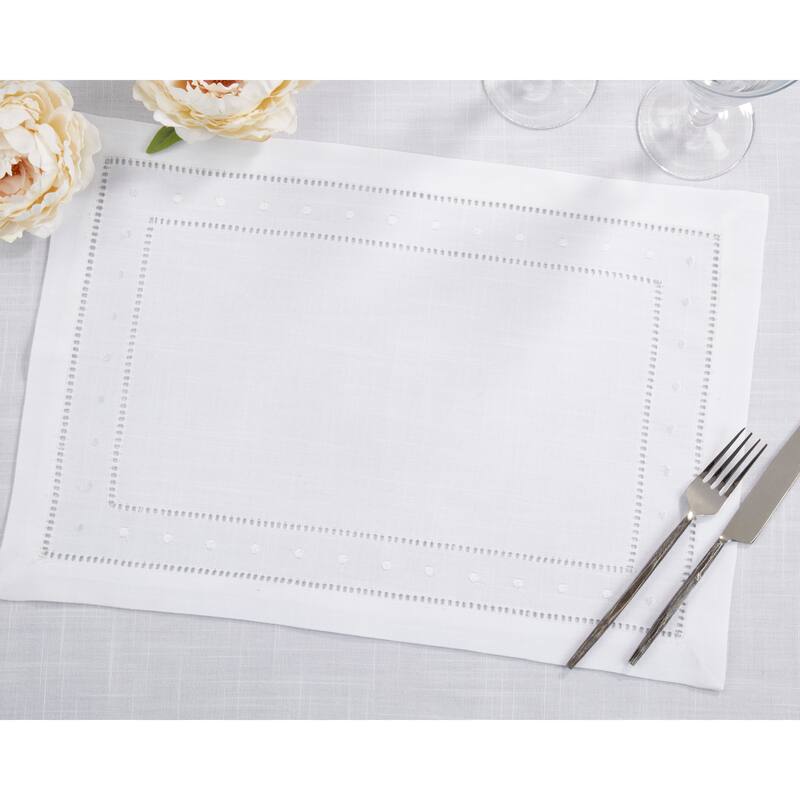 Classic Hemstitch with Embroidered Border Placemat (Set of 12) - 14"x20"
