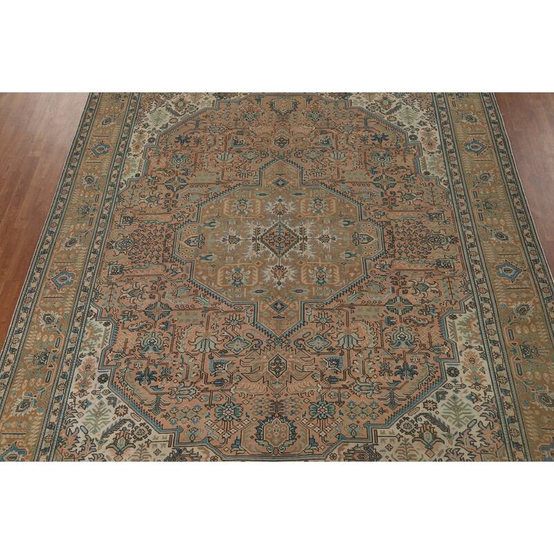 Geometric Tabriz Vintage Persian Area Rug Handmade Wool Carpet - 9'11" x 12'7"