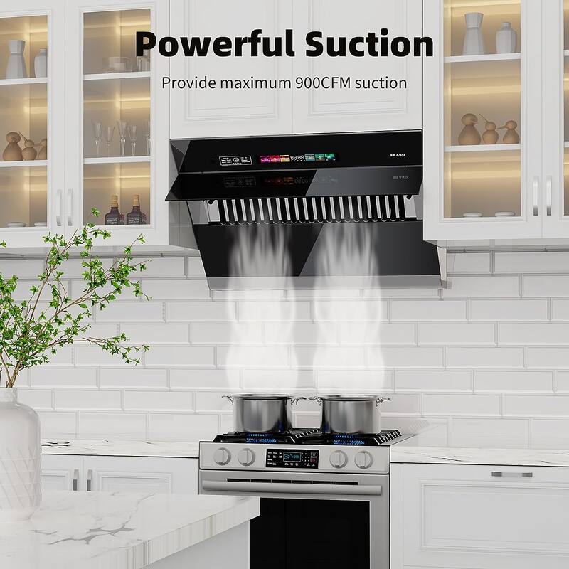30'' Black Stainless Under Kitchen Hood with 900 CFM, Voice/Gesture Control & 4 LED
