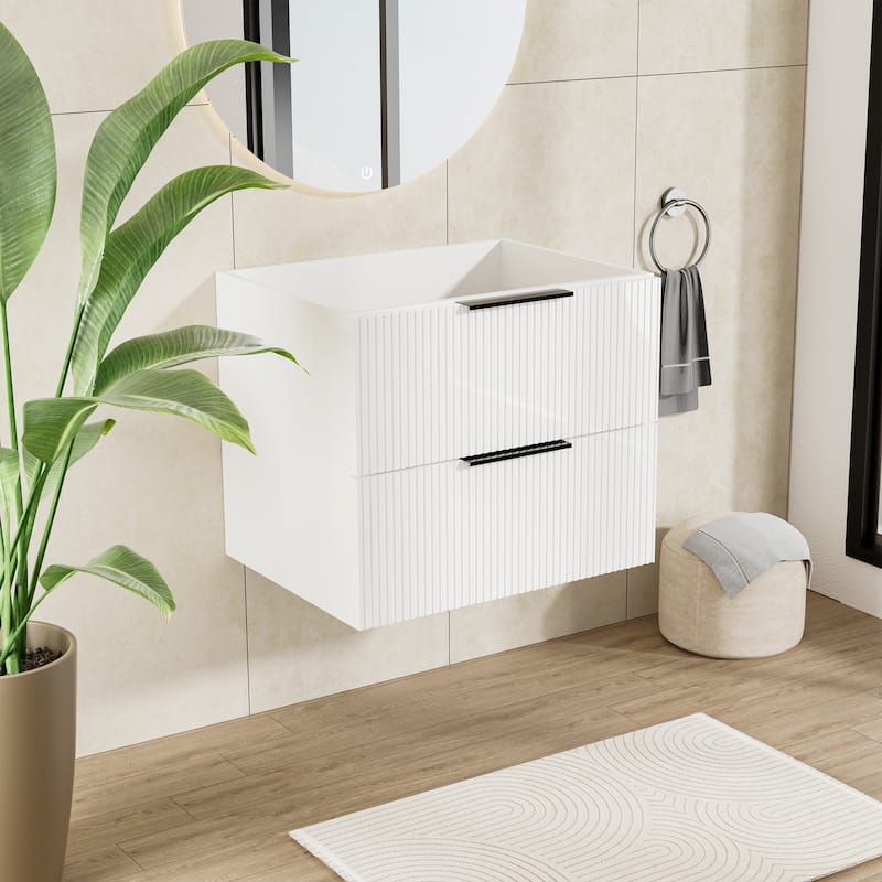 GDFStudio - Zen Modern Mid-Century Wall-Mounted Bathroom Vanity with 2 Soft Close Drawers & Large Storage Spaces, WITHOUT Sink