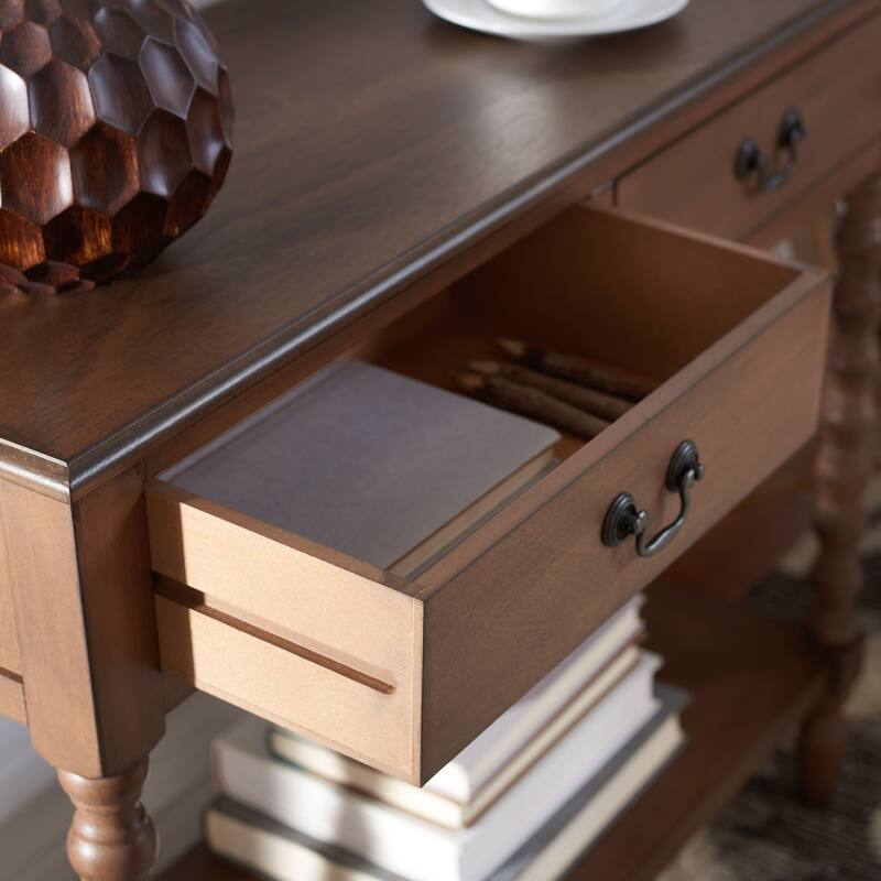SAFAVIEH Henretta 2-Drawer Console Table - 35.5" W x 13" L x 29.5" H - 35.5" W x 13" L x 29.5" H - 36Wx13Dx30H - Brown