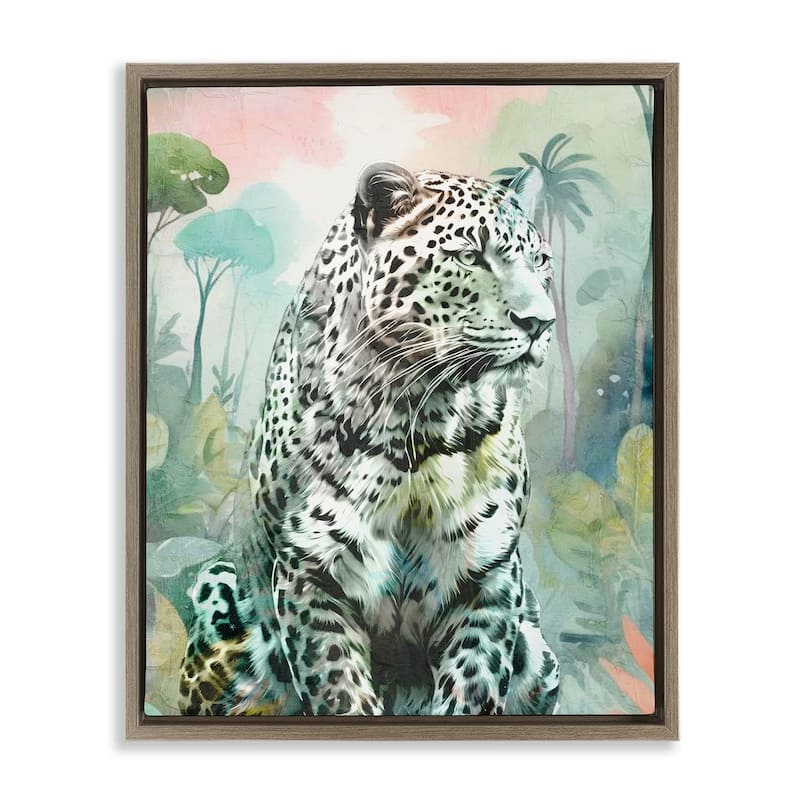 Stupell Leopard Gazing in Jungle Framed Floater Canvas Wall Art Design By Kim Allen - 25 x 31 - Brown