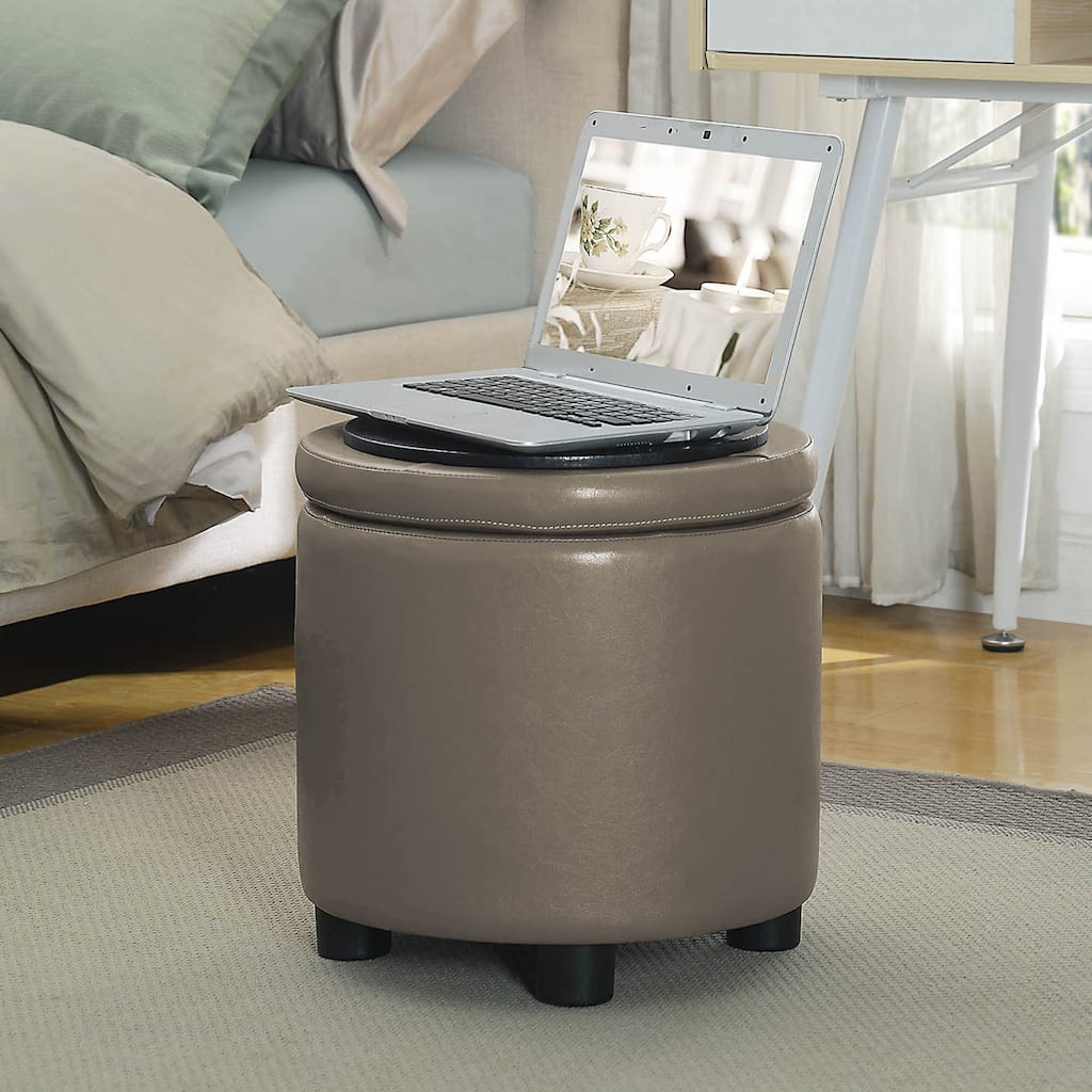 Convenience Concepts Designs4Comfort Round Accent Storage Ottoman with Reversible Tray Lid