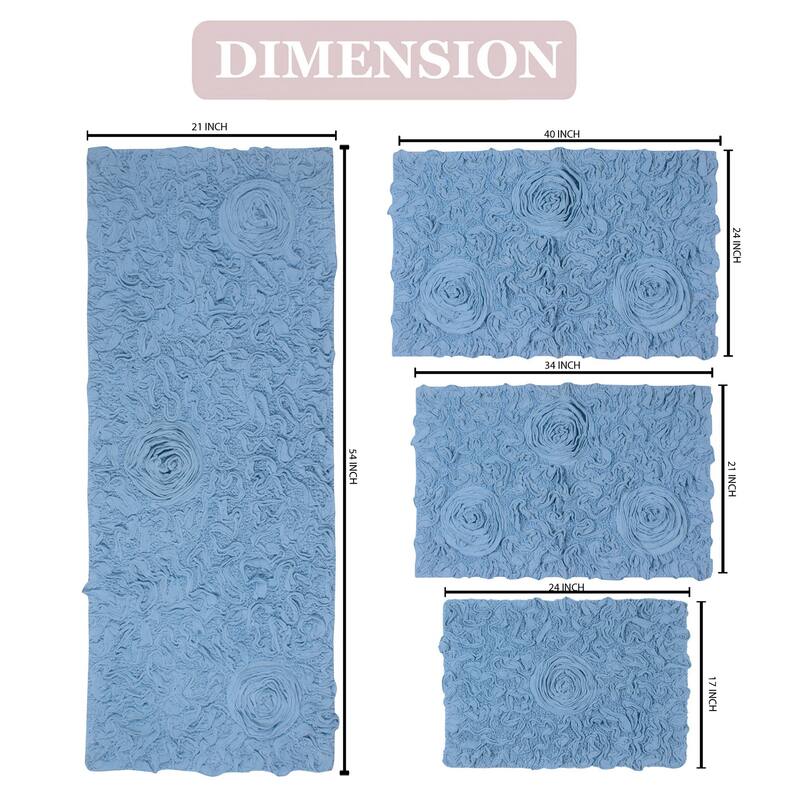 Home Weavers Modesto Collection 100% Cotton Bath Rug, Non-Slip Bath Rug, Extra Soft, Machine Wash, 4 Pcs Set with Runner