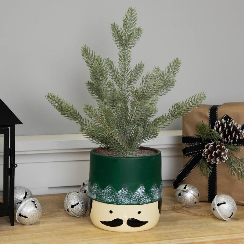 Mini Frosted Artificial Christmas Tree in Nutcracker Pot - 14.75" - Unlit