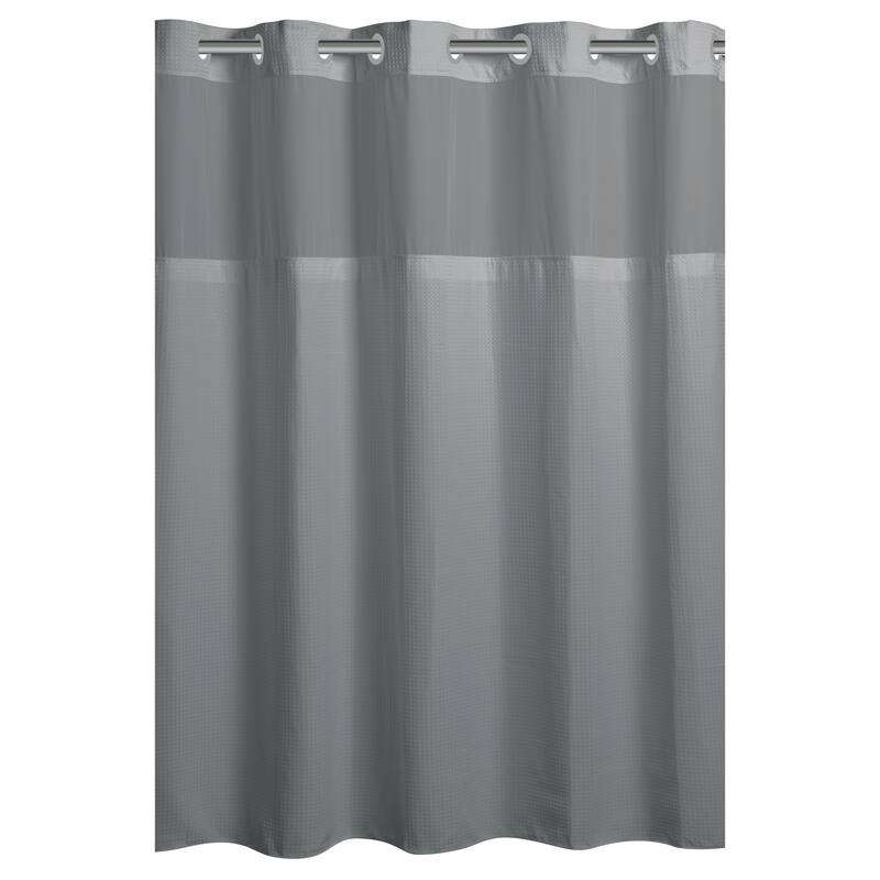 Hookless Microfiber 3-in-1 Shower Curtain with Sheer Top Window, Flex-on Rings & PEVA Liner